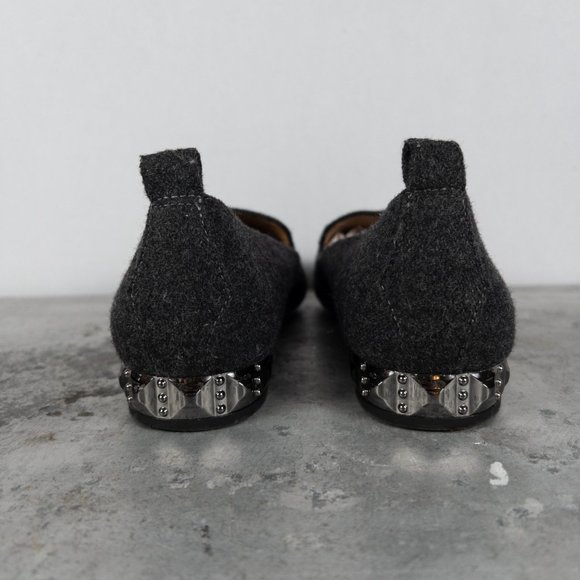 Franco Sarto Grey Brushed Felt Flats Silver Heel 8 Loafer Embellished Bedazzled - Picture 5 of 9